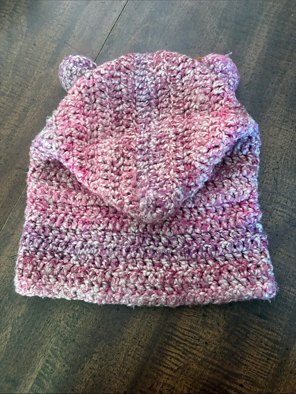 Handmade Pink Crochet Ear Hoodie with Button